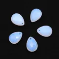 Faceted teardrop milky white opal glass pendants for DIY jewelry making set of five - Opal