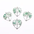 Set of 4 heart-shaped life tree pendants with green stones and silver wire wrap - Green Aventurine