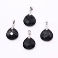 Faceted black teardrop stone pendants with silver bails for DIY jewelry making - Black Agate