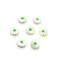 Detail of seven white shell daisy beads with green centers for DIY jewelry making - Green Center (No.2) / 10mm