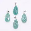 Amazonite teardrop pendants with faceted natural green stone and silver metal bails - 13x25mm / Amazonite