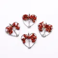 Set of four handmade silver wire heart tree of life pendants with red natural stones - Red Jasper