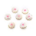 Detailed view of daisy-shaped natural shell beads with pink centers for DIY jewelry making - Pink Center (No.3) / 10mm