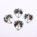 Set of 4 heart-shaped tree of life pendants with silver wire and natural stones - India Agate