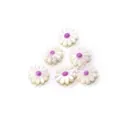 Detailed view of six white shell daisy beads with purple centers for DIY jewelry making - Purple Center (No.5)