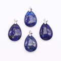 Dunkelblaue Lapislazuli Tropfenanhänger mit Goldsprenkeln und Silberverschluss im Set - Lapislazuli