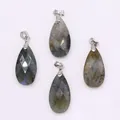 Faceted teardrop labradorite pendants with blue flashes and silver metal loops - 13x25mm / Flash Stone (Labradorite)