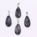 Faceted teardrop Labradorite pendants with silver bail in a set of four pieces - 13x25mm / Larvikite