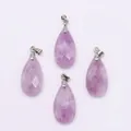 Waterdrop-shaped purple gemstone pendants with faceted finish and silver metal bails - 13x25mm / Lavender Quartz