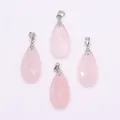Set of four faceted pink quartz teardrop pendants with silver metal bails for DIY jewelry - 13x25mm / Rose Quartz