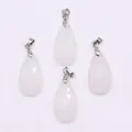 Faceted rose quartz teardrop pendants set with silver metal bails for DIY jewelry making - 13x25mm / White Jade