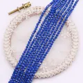 Cuentas redondas facetadas de turquesa azul para creación de joyas DIY sobre encaje blanco - N.º 13 (Azul Real)