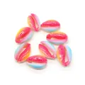 Macro detail of rainbow gradient shell beads with natural serrated edges for DIY jewelry - Pink Yellow Blue Dreamy Gradient