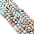 Blue and brown emperor stone round beads for DIY jewelry making displayed in strands - 4mm / No.1 (Brown Blue Texture)