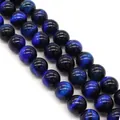 Macro detail of polished dark blue tiger eye round beads for DIY jewelry making - 4mm (10g) / Deep Blue (No.5)