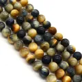 Polished blue tiger eye round beads for DIY jewelry making with natural chatoyancy - Blue Gray (No.11)