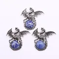 Detailed dragon pendants in silver finish with natural blue opal spheres - Blue Spot Stone (Sodalite)