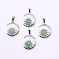 Set of four silver celestial pendants featuring green natural stone and moon sun motifs - Green Aventurine