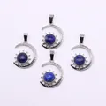 Silver sun and moon pendant with blue natural stone inlay for DIY jewelry making - Lapis Lazuli