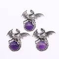 Drei Wikinger-Drachenanhänger aus Silber mit lila Opalstein für DIY-Halsketten - Amethyst