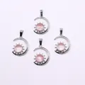 Set of 4 silver moon and sun pendants with pink gemstones for DIY jewelry making - Watermelon Quartz