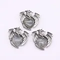 Detailed view of dragon-shaped pendants with heart-shaped natural grey stone inlays - Pendant Only (Without Chain) / Labradorite Dragon Pendant