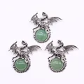 Vintage Silber Wikinger Drachen Anhänger mit grünen Edelsteinperlen im 3er Set - Grüner Aventurin