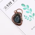 Close-up of vintage bronze irregular stone pendant with deep blue crystalline texture - Deep Blue (No.5)