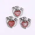 Detailed dragon-wrapped red heart pendants in silver-tone finish for jewelry making - Pendant Only (Without Chain) / Watermelon Crystal Dragon Pendant