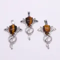 Tiger eye stone wing key pendant with silver gothic design and teardrop crystal - Tiger's Eye