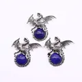 Silberner Wikinger-Drachenanhänger mit blauer Lapislazuli-Steinkugel für Halsketten - Dunkelblau (Nr. 3)
