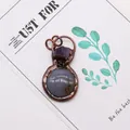 Macro shot of bronze gourd pendant with amethyst, agate stone and carved rose motif - Grey Brown Agate Purple Chips Rose Pendant (No.8) / 30-50mm, 13g