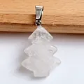 Christmas tree shaped white natural stone pendant with metal clasp for DIY necklaces - White Crystal