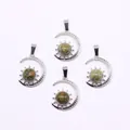 Celestial unakite pendant set with crescent moon and sun design in silver plating - Unakite