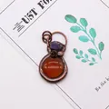 Copper-wrapped natural stone pendant featuring a red agate, purple crystal, and rose detail - Orange Red Agate Purple Chips Rose Pendant (No.4) / 30-50mm, 13g