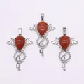 Gothic gold sand stone pendant with silver bat wings and teardrop shape jewelry - Gold Sandstone