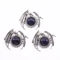 Three fantasy flying dragon pendants with blue goldstone gems in silver-plated finish - Blue Sandstone