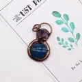 Vintage copper pendant featuring purple amethyst and blue lace agate in a natural stone design - Blue Vein Stone Purple Chips Rose Pendant (No.3) / 30-50mm, 13g