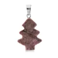 Christmas tree shaped rhodonite stone pendant with silver clasp and natural pink patterns - Rhodonite