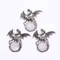 Antique silver viking dragon pendant set with white opal gemstone for DIY necklaces - White Crystal