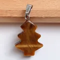 Handcrafted Christmas tree tiger eye stone pendant with polished golden silk wood texture - Tiger's Eye