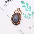 Vintage bronze plated natural agate stone pendant with irregular faceted grey gemstone - Purple/Gray (Style 1)