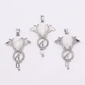 Gothic wings silver key pendants with white marble turquoise stones for DIY jewelry - Howlite