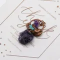 Pendentif en améthyste et turquoise serti de fil de cuivre fait main style bohème - Améthyste (N° 5)