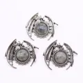 Silver dragon pendant set with grey gemstone inlay in a gothic mythological style - Flash Stone (Labradorite)