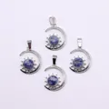Set of four celestial silver sun and moon pendants with blue natural stone inlays - Blue Spot Stone