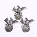 Three Viking dragon pendants with grey moonstone in vintage silver finish set - Labradorite
