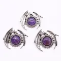 Silver dragon pendant with round purple stone in a fantasy style jewelry setting - Purple Crystal