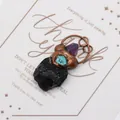 Pendentif vintage en cristal brut avec améthyste et turquoise serti de fils torsadés - Obsidienne (No. 8)