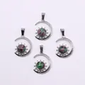 Set of 4 silver moon and sun pendants featuring natural green and red zoisite stones - Ruby Zoisite